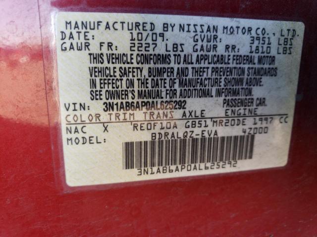 3N1AB6AP0AL625292 - 2010 NISSAN SENTRA 2.0 RED photo 12