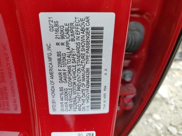 1HGCV1F42MA043285 - 2021 HONDA ACCORD SPORT SE RED photo 12