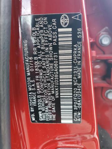 VNKKTUD38GA060731 - 2016 TOYOTA YARIS L RED photo 13