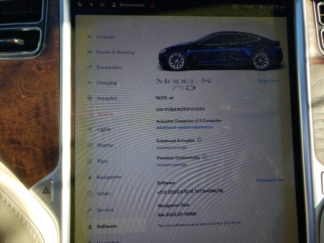 5YJSA1E21HF213252 - 2017 TESLA MODEL S ლურჯი ფოტო 9