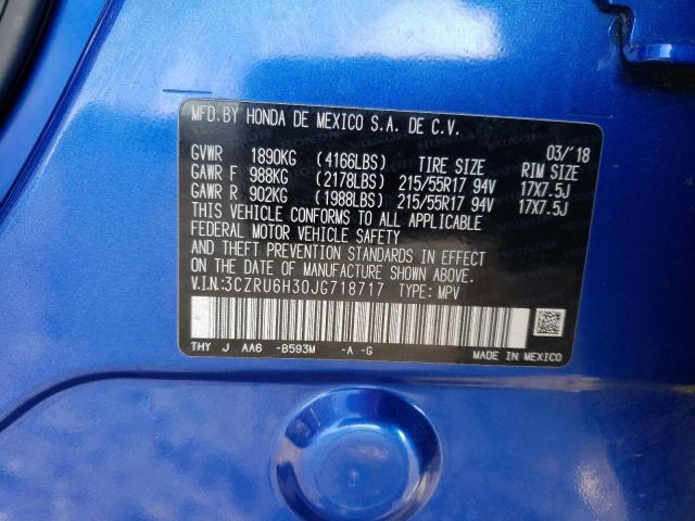 3CZRU6H30JG718717 - 2018 HONDA HR-V LX BLUE photo 13