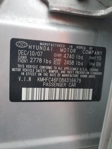 KMHFC46F08A316679 - 2008 HYUNDAI AZERA SE SILVER photo 12