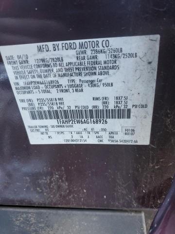 1FAHP2EW6AG168926 - 2010 FORD TAURUS SEL MAROON photo 12