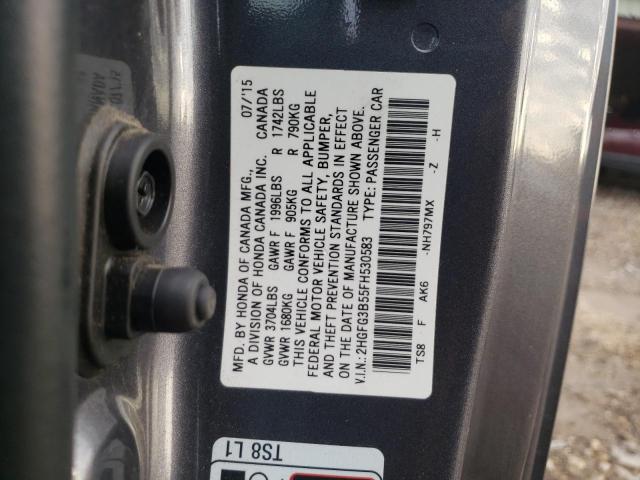 2HGFG3B55FH530583 - 2015 HONDA CIVIC LX GRAY photo 12