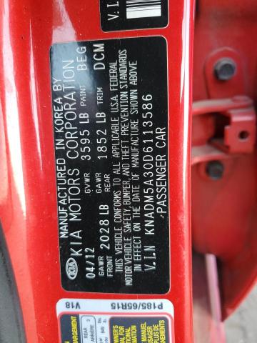 KNADM5A30D6113586 - 2013 KIA RIO LX RED photo 13