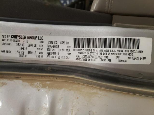 1C4RDJDG5CC267033 - 2012 DODGE DURANGO CREW SILVER photo 13