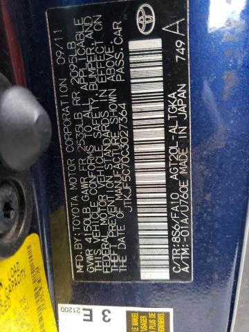 JTKJF5C70C3027364 - 2012 TOYOTA SCION TC 蓝色 照片 12