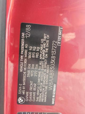 WBAAB9303K8137272 - 1989 BMW 325 IX RED photo 12