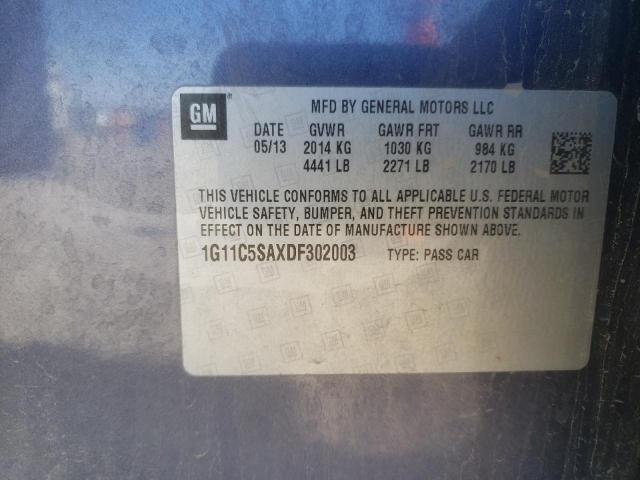 1G11C5SAXDF302003 - 2013 CHEVROLET MALIBU 1LT 蓝色 照片 10