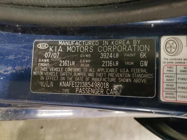 KNAFE121385498018 - 2008 KIA SPECTRA EX BLUE photo 12