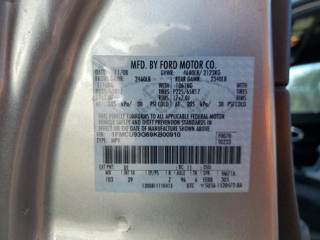 1FMCU93G69KB00910 - 2009 FORD ESCAPE XLT SILVER photo 13