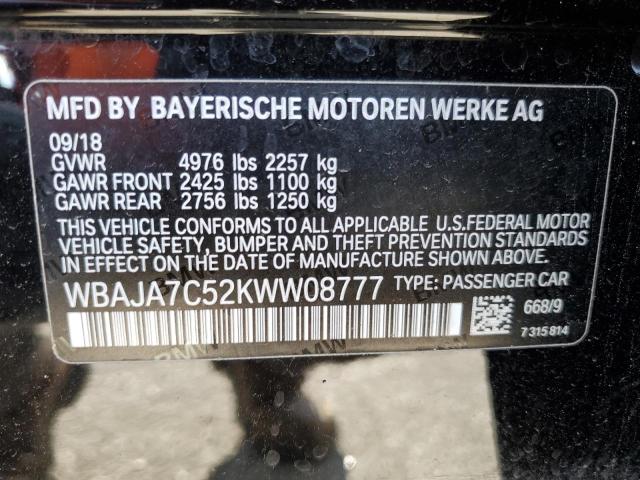 WBAJA7C52KWW08777 - 2019 BMW 530 XI BLACK photo 12