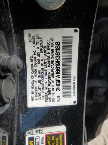 2HGFA16619H361188 - 2009 HONDA CIVIC LX-S 黑色 照片 12