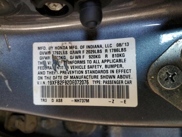 19XFB2F92DE072076 - 2013 HONDA CIVIC EXL 灰色 照片 12