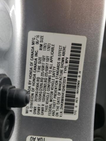 2HKRM4H41GH672074 - 2016 HONDA CR-V SE SILVER photo 12