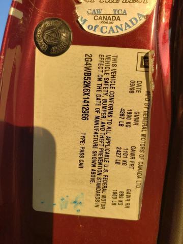 2G4WB52K6X1412966 - 1999 BUICK REGAL LS 勃艮第红 照片 12