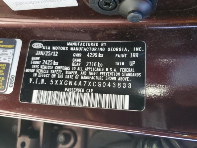 5XXGN4A7XCG043833 - 2012 KIA OPTIMA EX BURGUNDY photo 12