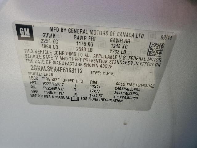 2GKALSEK4F6163112 - 2015 GMC TERRAIN SLT SILVER photo 13