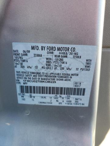 1FMCU02709KC86229 - 2009 FORD ESCAPE XLS SILVER photo 12