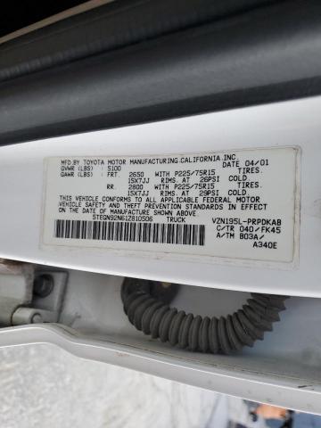 5TEGN92N61Z810506 - 2001 TOYOTA TACOMA DOUBLE CAB PRERUNNER WHITE photo 12