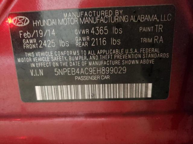 5NPEB4AC9EH899029 - 2014 HYUNDAI SONATA GLS RED photo 12