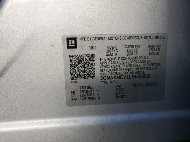 3GNAXHEV1LS532932 - 2020 CHEVROLET EQUINOX LS GRAY photo 12