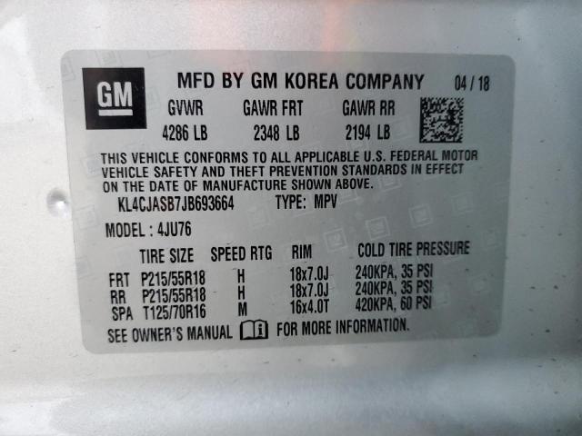 KL4CJASB7JB693664 - 2018 BUICK ENCORE PREFERRED SILVER photo 12