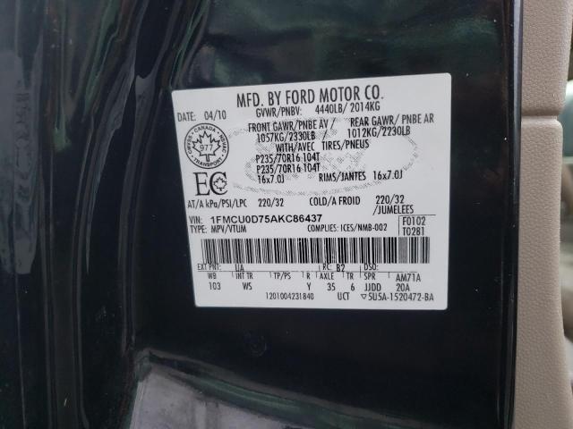 1FMCU0D75AKC86437 - 2010 FORD ESCAPE XLT BLACK photo 13