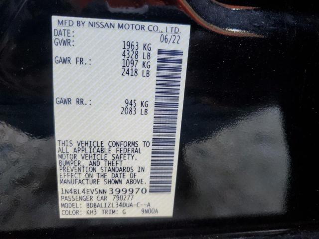 1N4BL4EV5NN399970 - 2022 NISSAN ALTIMA SL BLACK photo 12