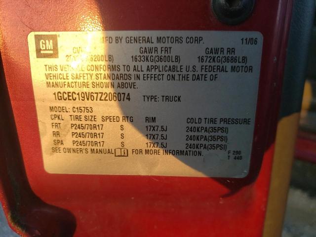 1GCEC19V67Z206074 - 2007 CHEVROLET SILVERADO C1500 CLASSIC Bordo foto 13