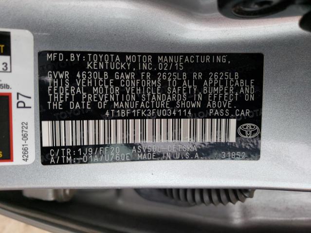 4T1BF1FK3FU034114 - 2015 TOYOTA CAMRY LE SILVER photo 13
