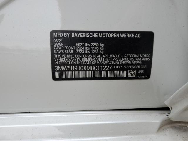 3MW5U9J0XM8C11227 - 2021 BMW M340XI WHITE photo 12