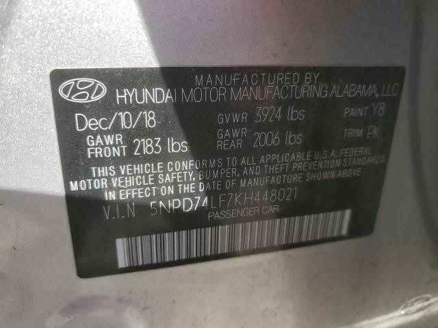 5NPD74LF7KH448021 - 2019 HYUNDAI ELANTRA SE SILVER photo 13