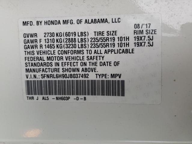 5FNRL6H90JB037492 - 2018 HONDA ODYSSEY ELITE Biały zdjęcie 14