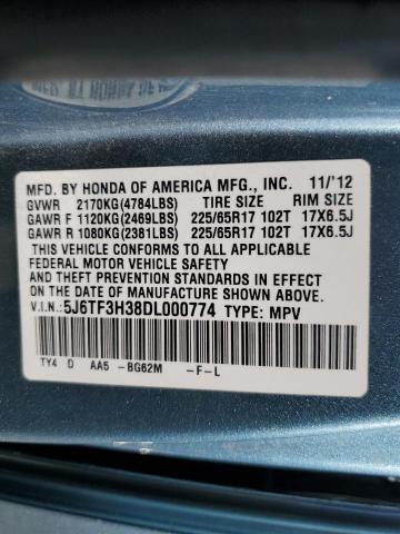 5J6TF3H38DL000774 - 2013 HONDA CROSSTOUR EX BLUE photo 12