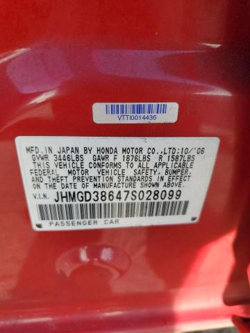 JHMGD38647S028099 - 2007 HONDA FIT S 红色 照片 12