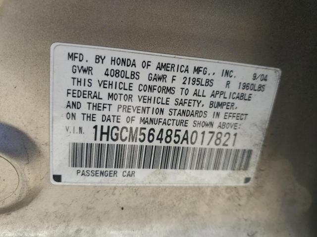 1HGCM56485A017821 - 2005 HONDA ACCORD LX SILVER photo 12