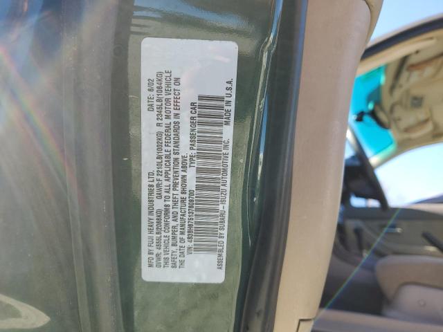 4S3BH675137609700 - 2003 SUBARU LEGACY OUTBACK AWP GREEN photo 12