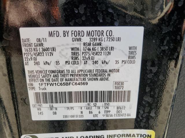 1FTFW1C65BFC64569 - 2011 FORD F150 SUPERCREW BLACK photo 12