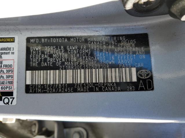 2T1BR30E15C503108 - 2005 TOYOTA COROLLA CE SILVER photo 12