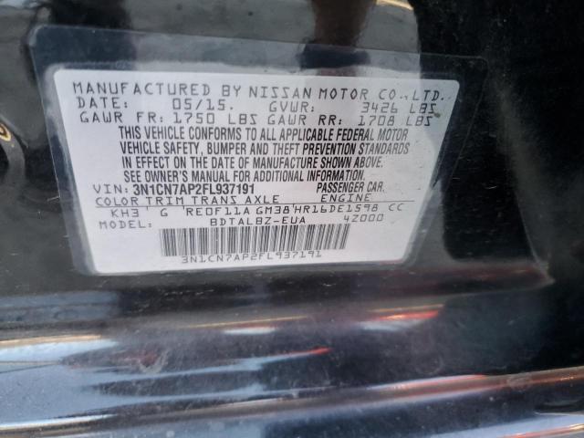 3N1CN7AP2FL937191 - 2015 NISSAN VERSA S BLACK photo 13