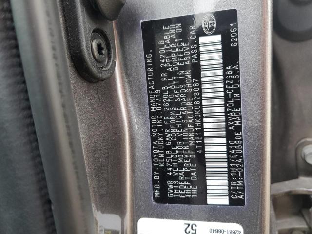 4T1B11HK0KU828087 - 2019 TOYOTA CAMRY L GRAY photo 13