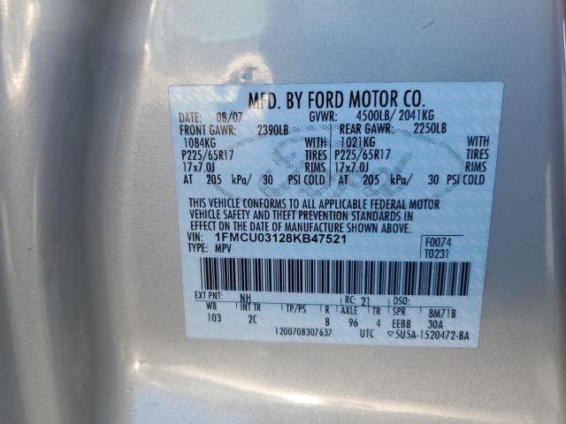 1FMCU03128KB47521 - 2008 FORD ESCAPE XLT SILVER photo 13