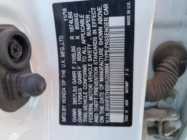 SHHFK7H55HU208884 - 2017 HONDA CIVIC EX WHITE photo 12