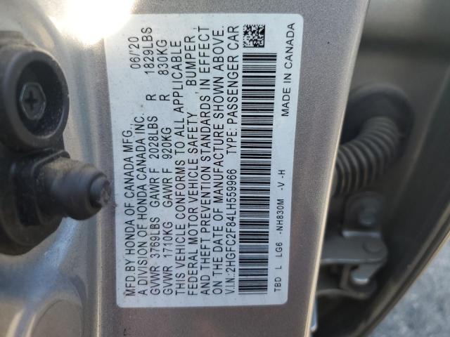 2HGFC2F84LH559966 - 2020 HONDA CIVIC SPORT SILVER photo 12