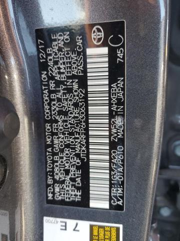 JTDKARFP6H3063192 - 2017 TOYOTA PRIUS PRIM გრაფიტი ფოტო 13