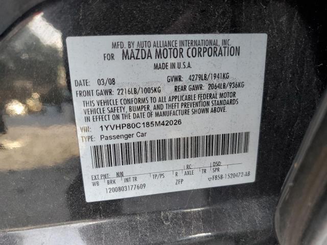 1YVHP80C185M42026 - 2008 MAZDA 6 I Чорний фото 12