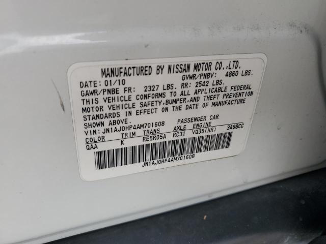 JN1AJ0HP4AM701608 - 2010 INFINITI EX35 BASE WHITE photo 13