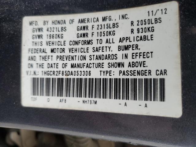 1HGCR2F85DA053306 - 2013 HONDA ACCORD EXL GRAY photo 13