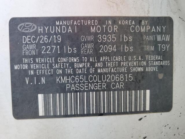 KMHC65LC0LU206815 - 2020 HYUNDAI IONIQ BLUE WHITE photo 12